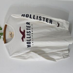 White Hollister California Logo Graphic Long Sleeve T-shirt Size S Cotton